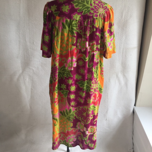 Vintage 90s Mumu 70s Dress Tropical Print Cotton - Picture 3 of 8